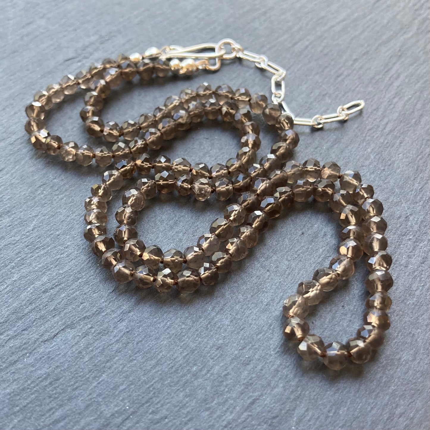 Smoky Quartz Hand Knotted Silk Necklace