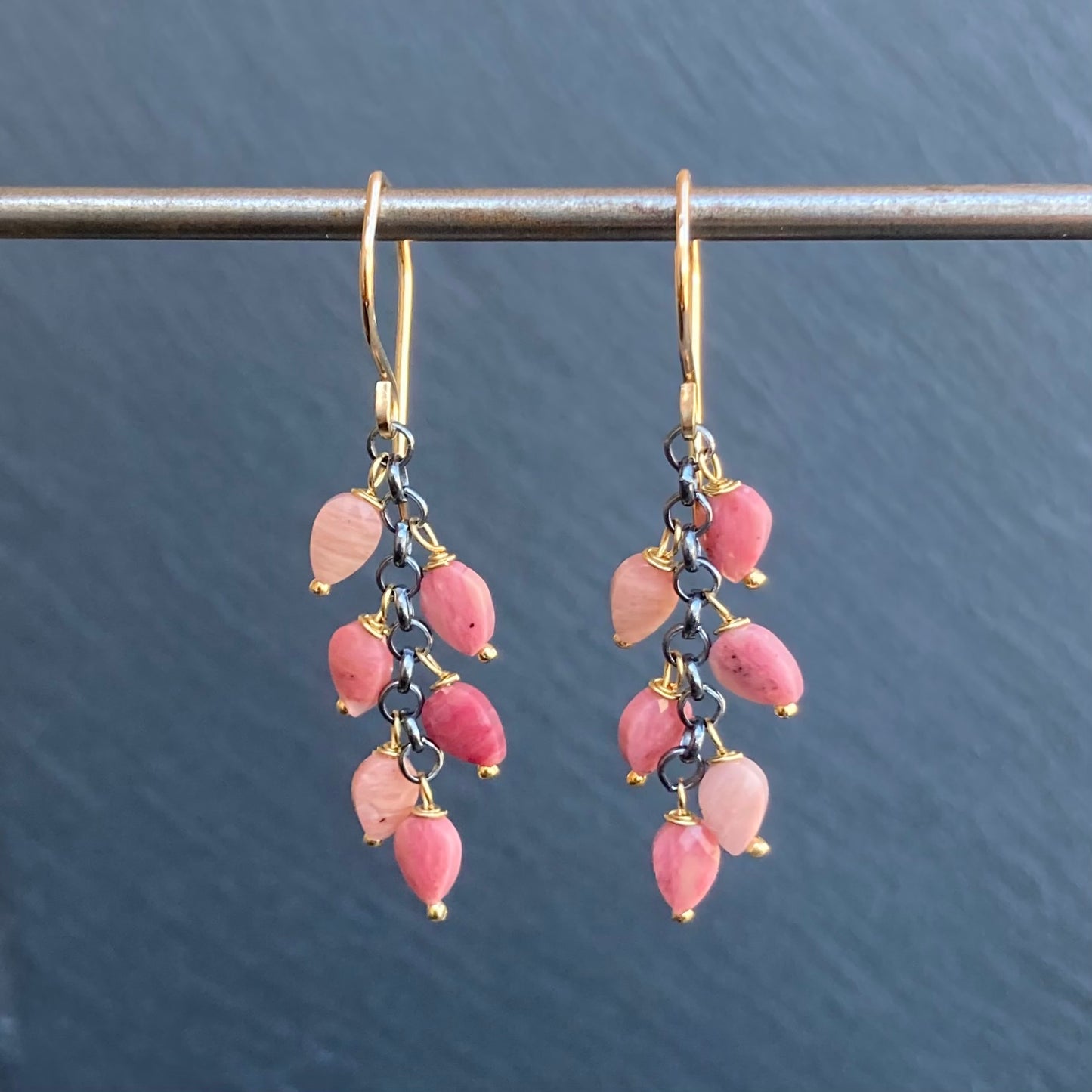 Rhodonite & Mixed Metal Cascade Earrings