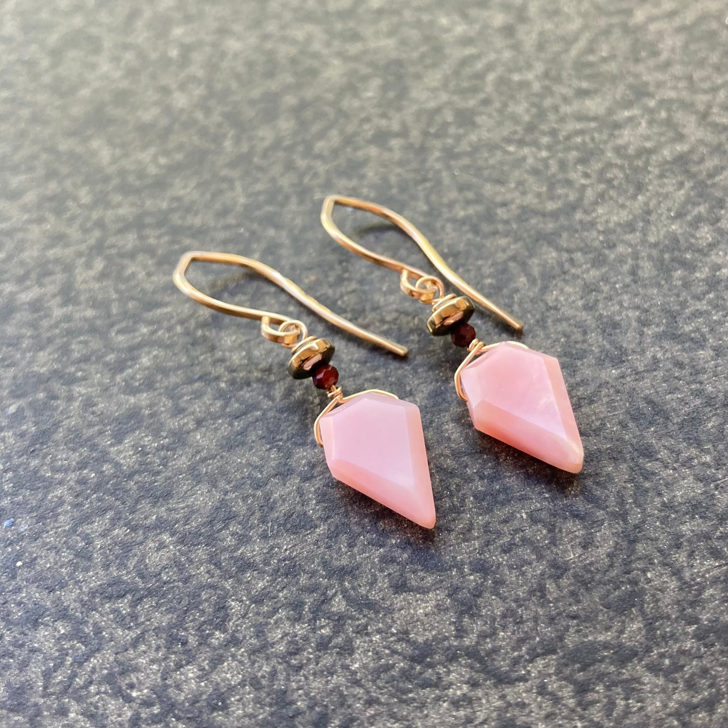 Peruvian Pink Opal, Pyrite & Gold Earrings