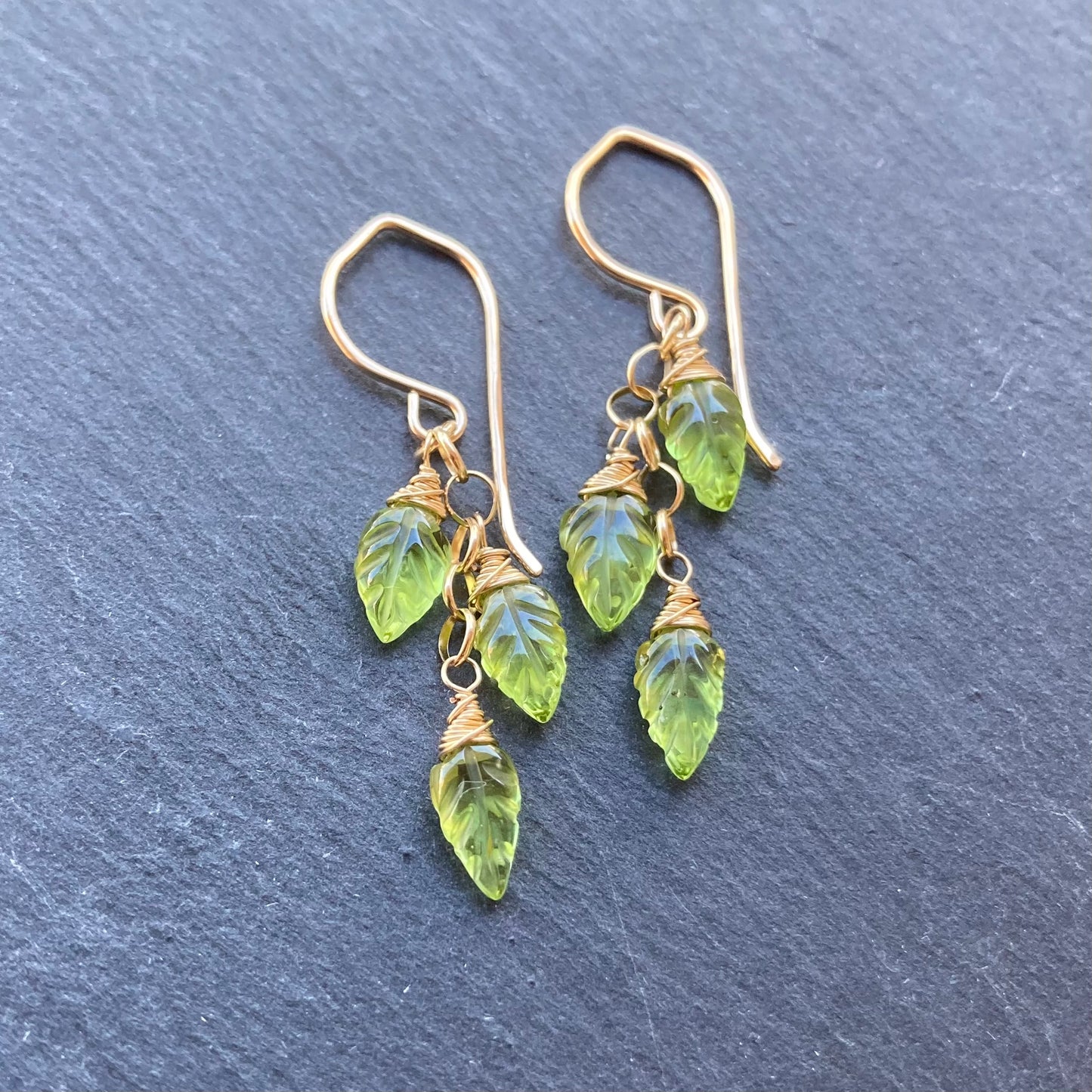 Peridot & Gold Spring Leaf Cascade Earring