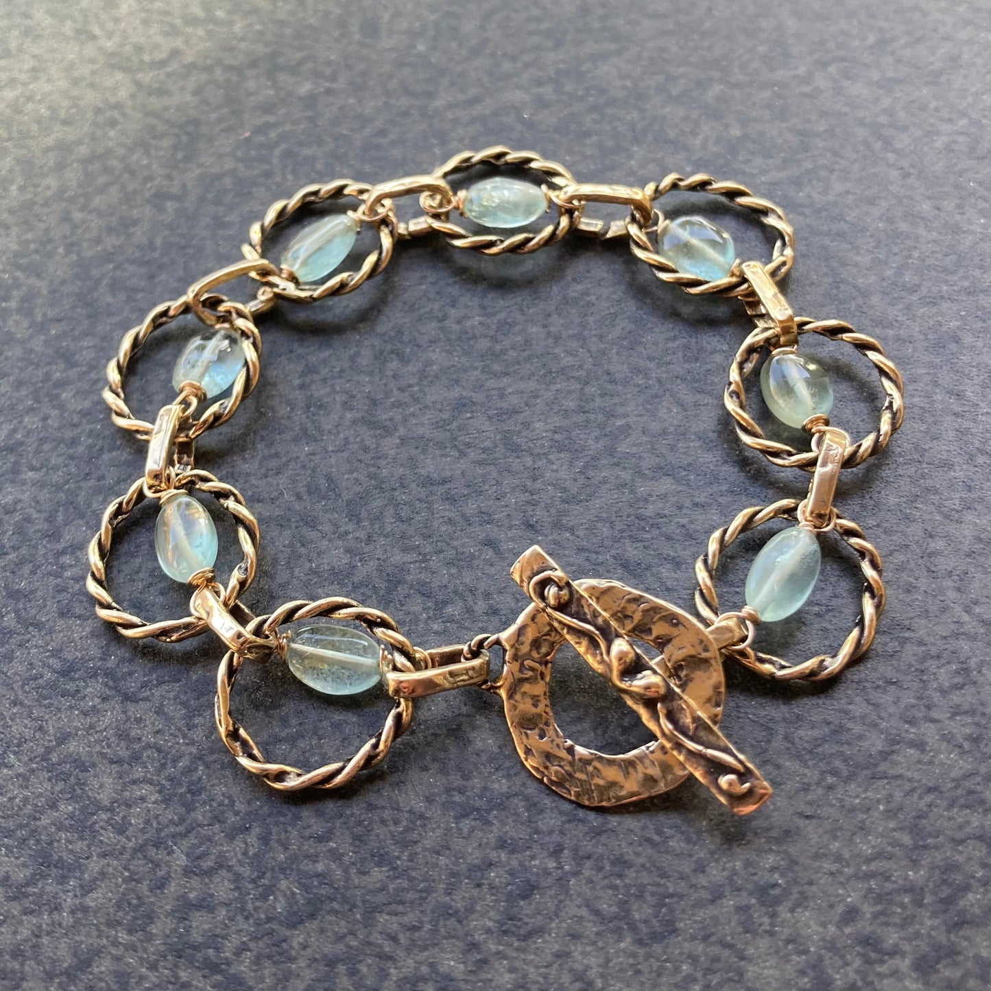 Moss Aquamarine & Bronze Twisted Link Bracelet