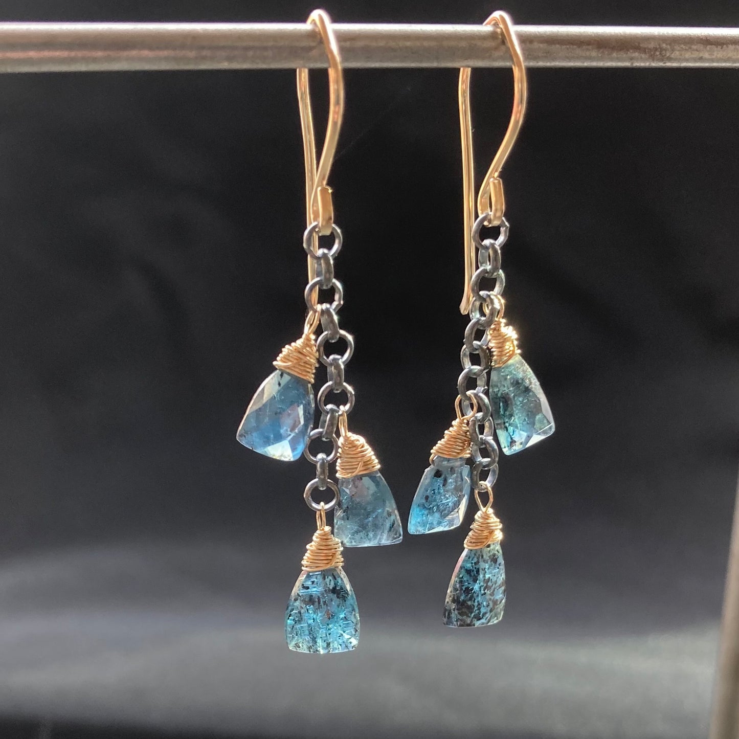 Moss Kyanite & Mixed Metal Cascade Earrings