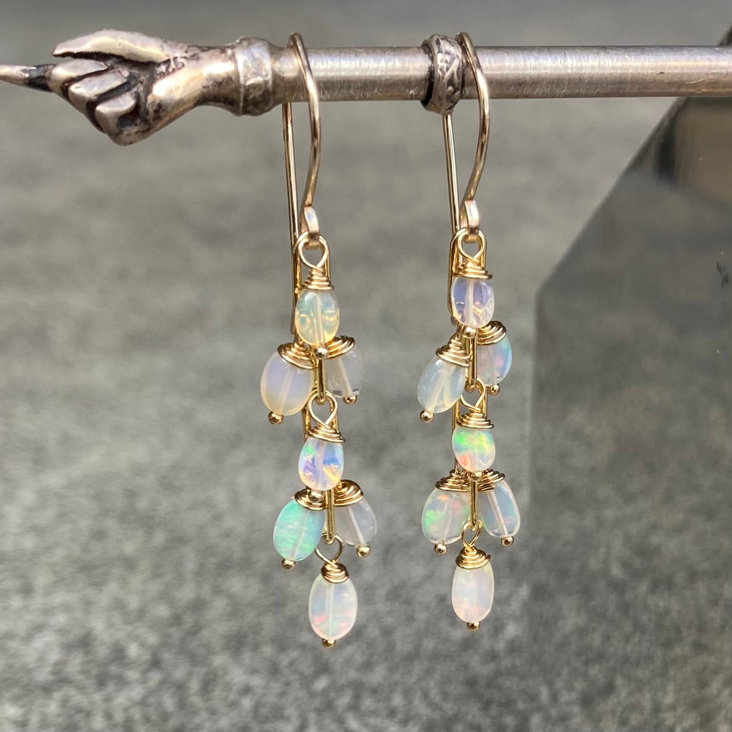 Ethiopian Opal & Gold Cascade Earrings