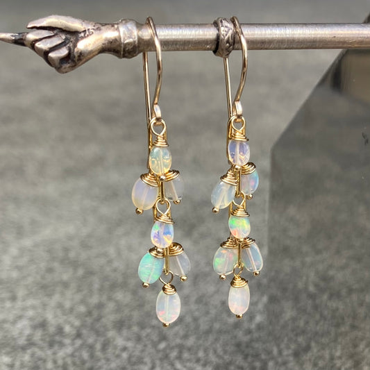 Ethiopian Opal & Gold Cascade Earrings
