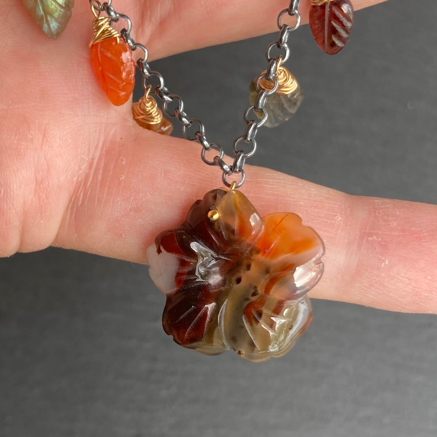 Agate, Multi Gemstone & Mixed Metal Woodland Meadow Charm Choker
