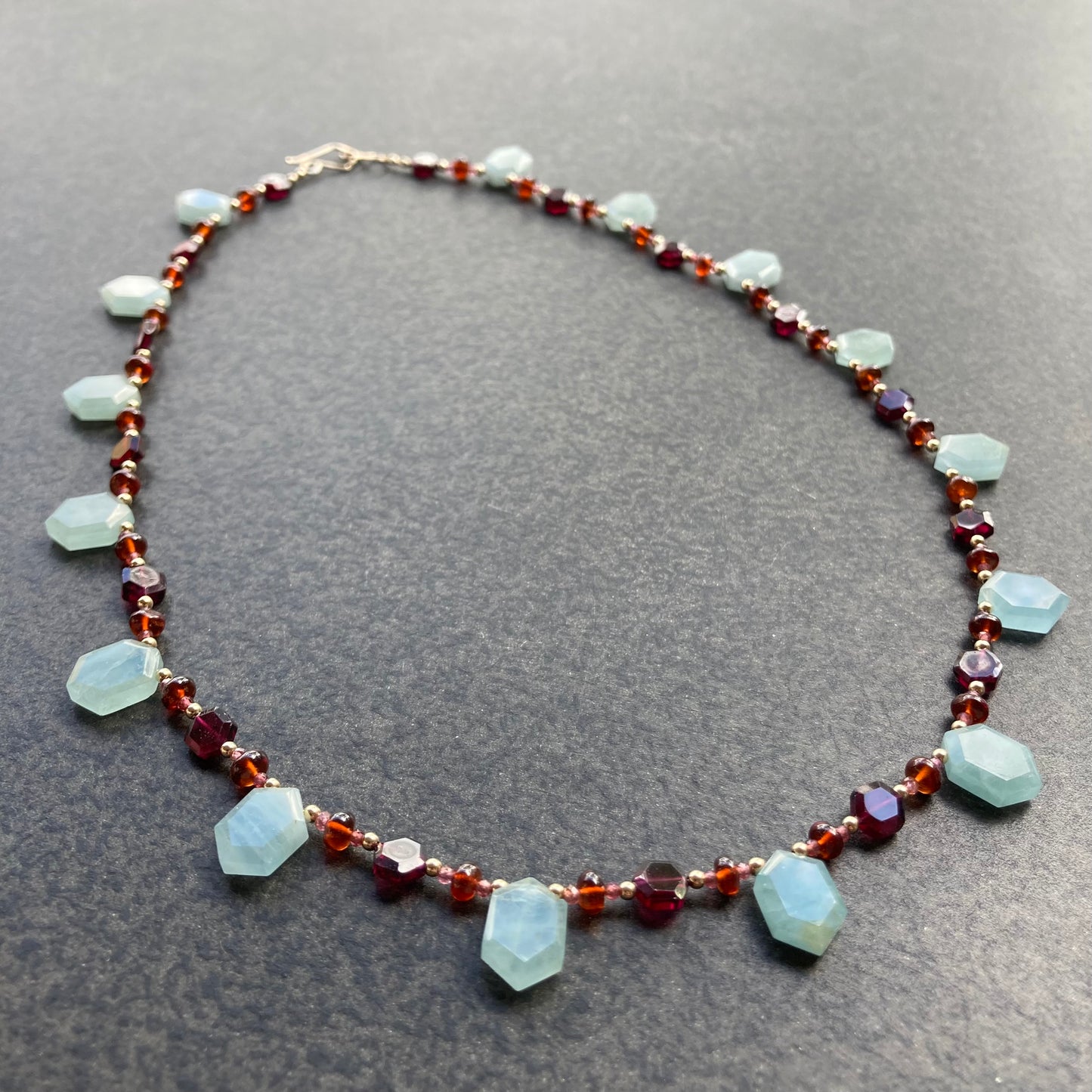 Aquamarine, Rhodolite, Hessonite & 14k Gold Necklace