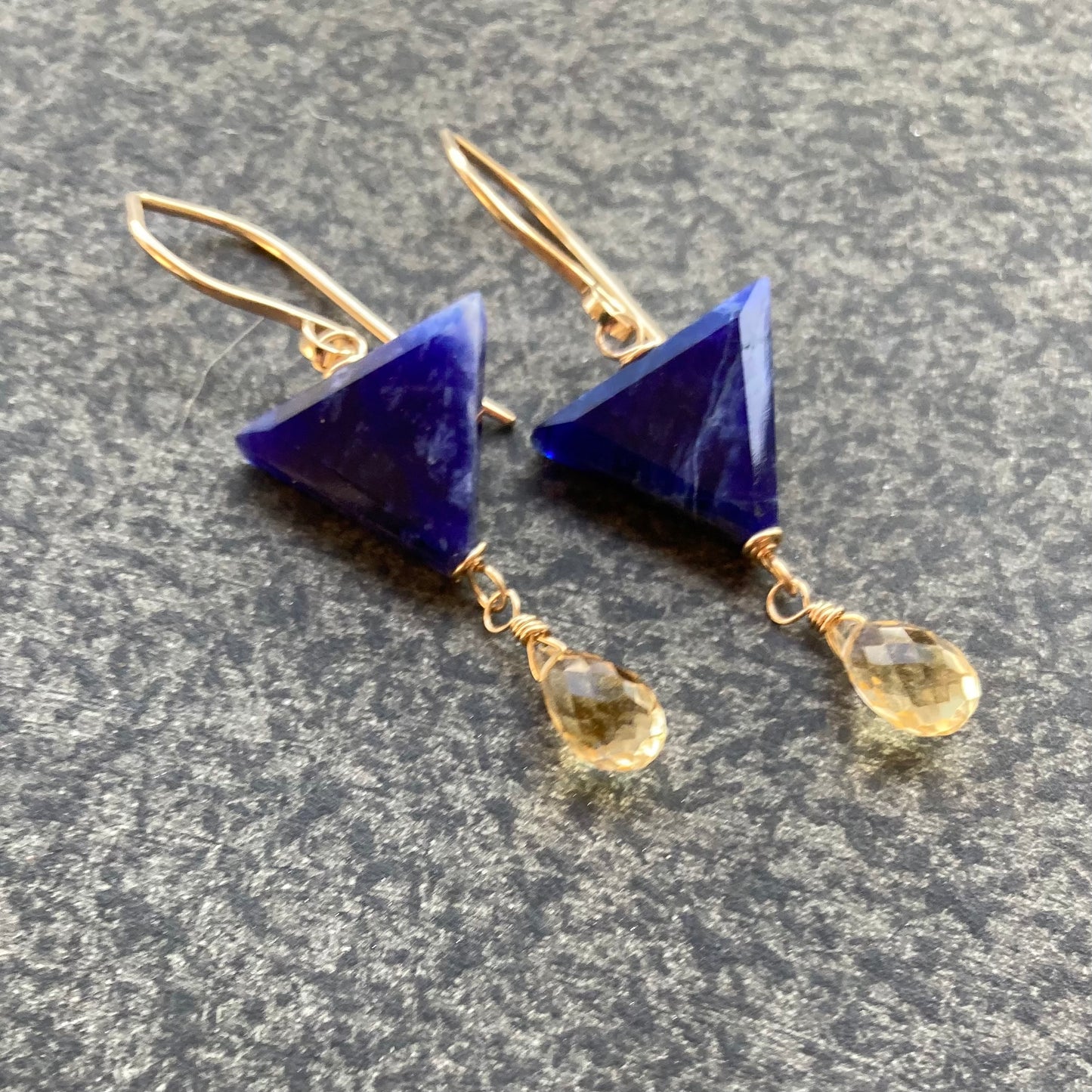 Sodalite, Citrine & Gold Earrings