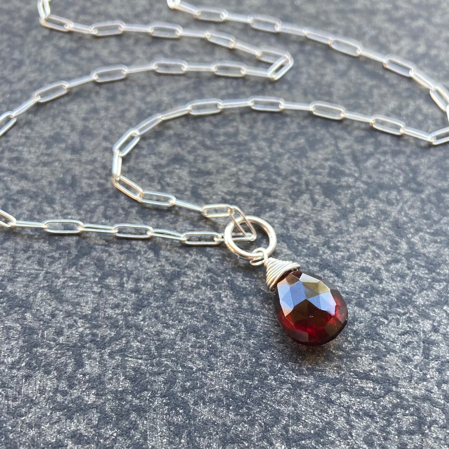 Mozambique Garnet & Sterling Silver Pendant Necklace