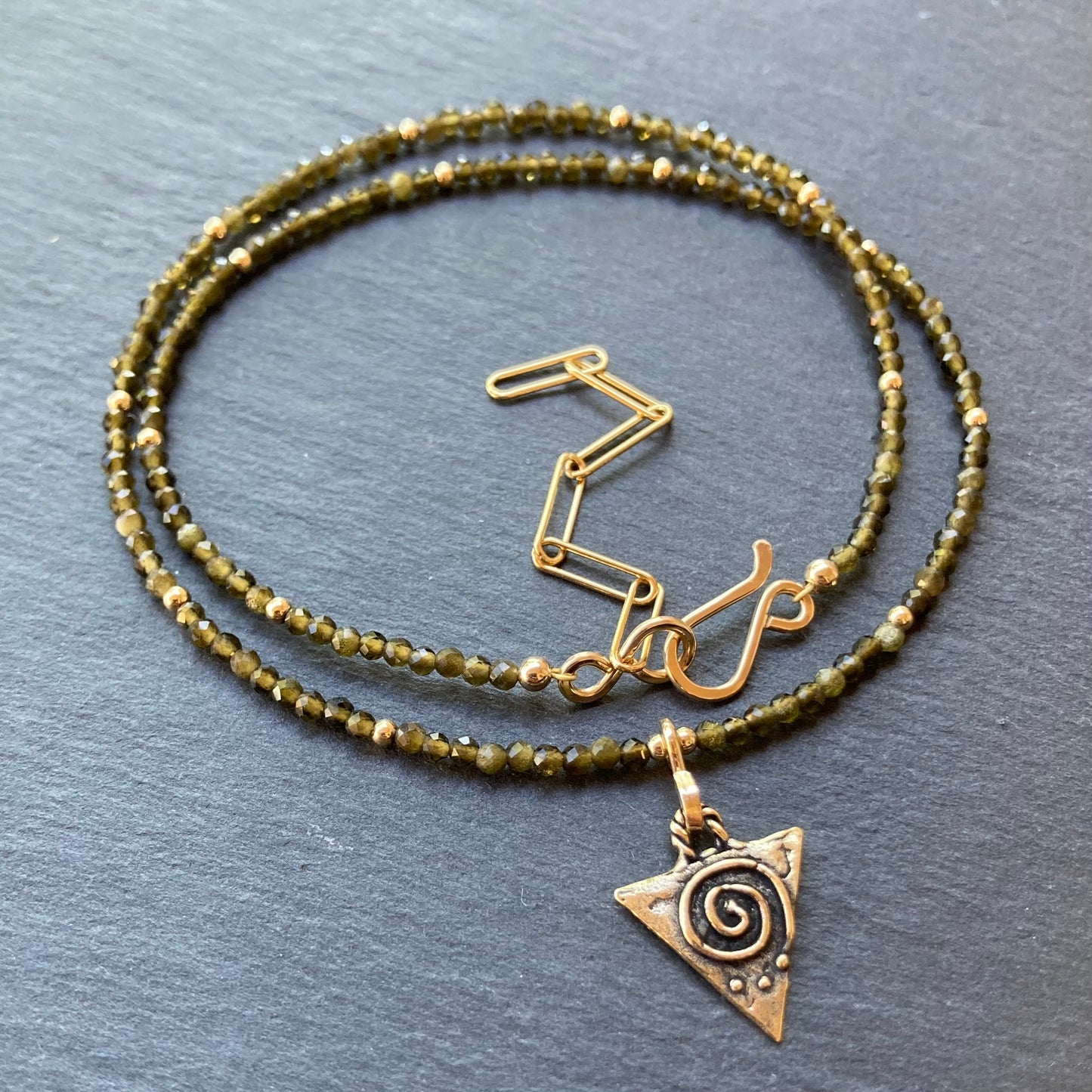 Golden Osidian, Gold & Bronze Celtic Triskele Pendant Choker