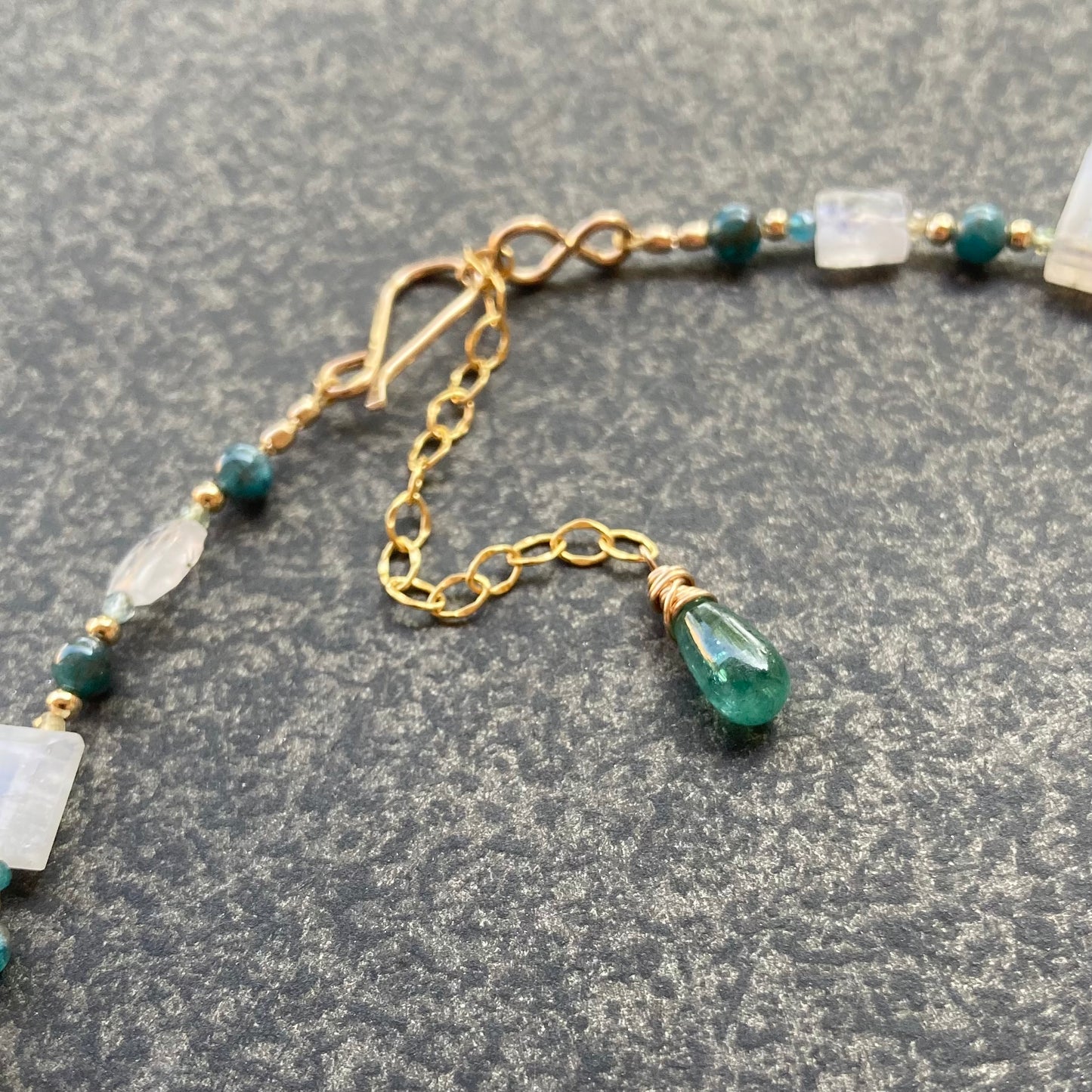 Rainbow Moonstone, Apatite & Gold Necklace