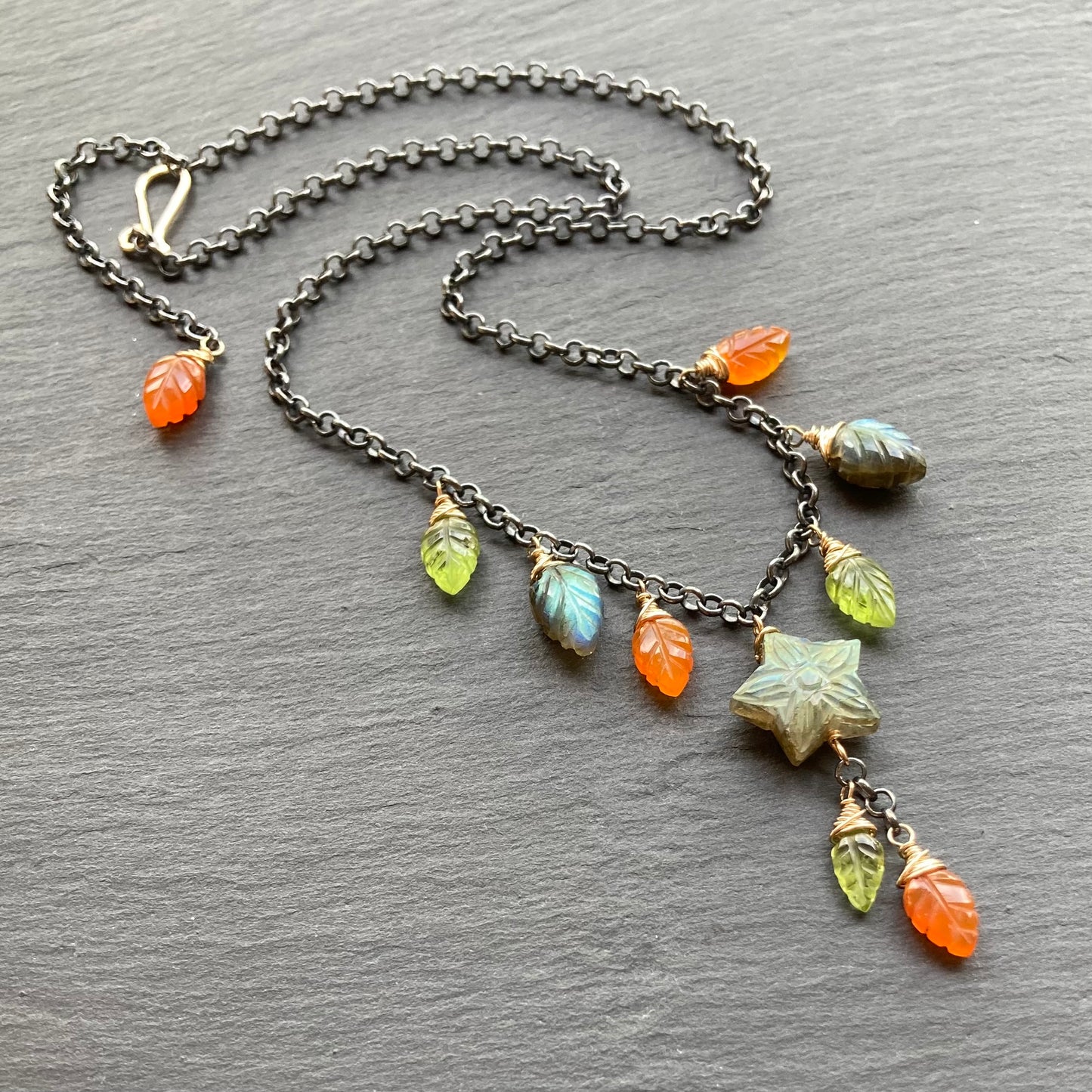 Labradorite & Mixed Metal Star Flower Charm Choker