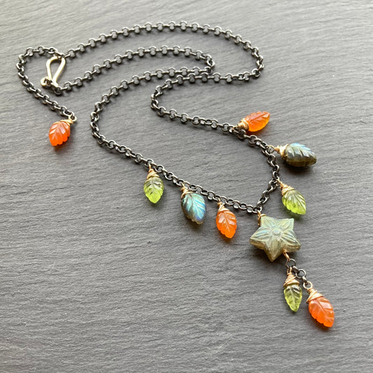 Labradorite & Mixed Metal Star Flower Charm Choker