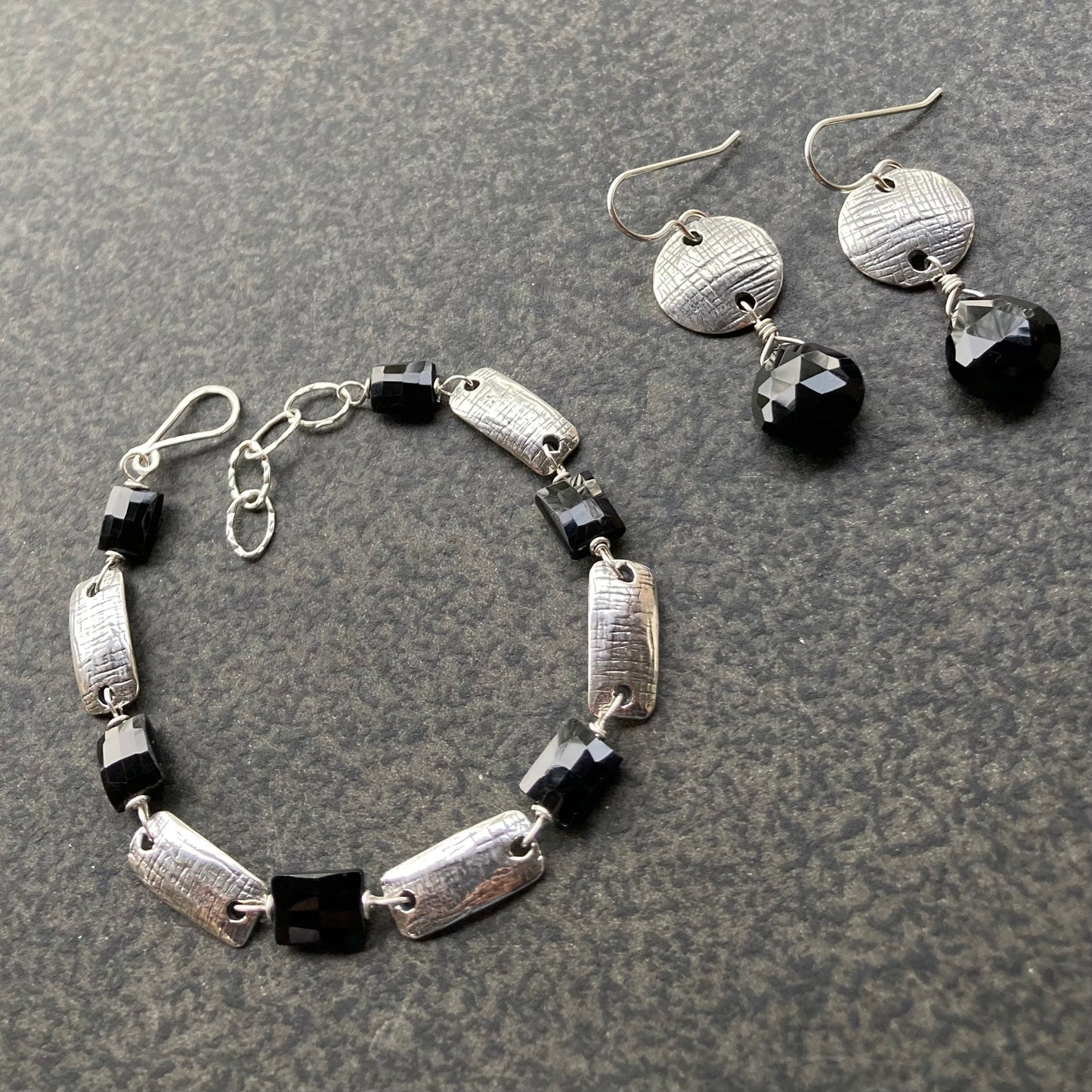 Black Onyx & Sterling Silver Artisan Coin Earrings