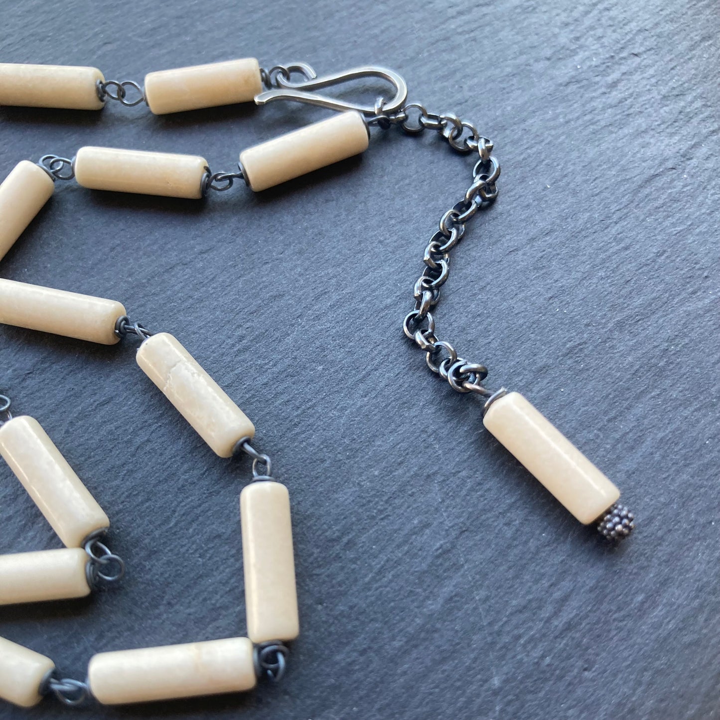 Fossil Jasper & Oxidized Sterling Silver Necklace