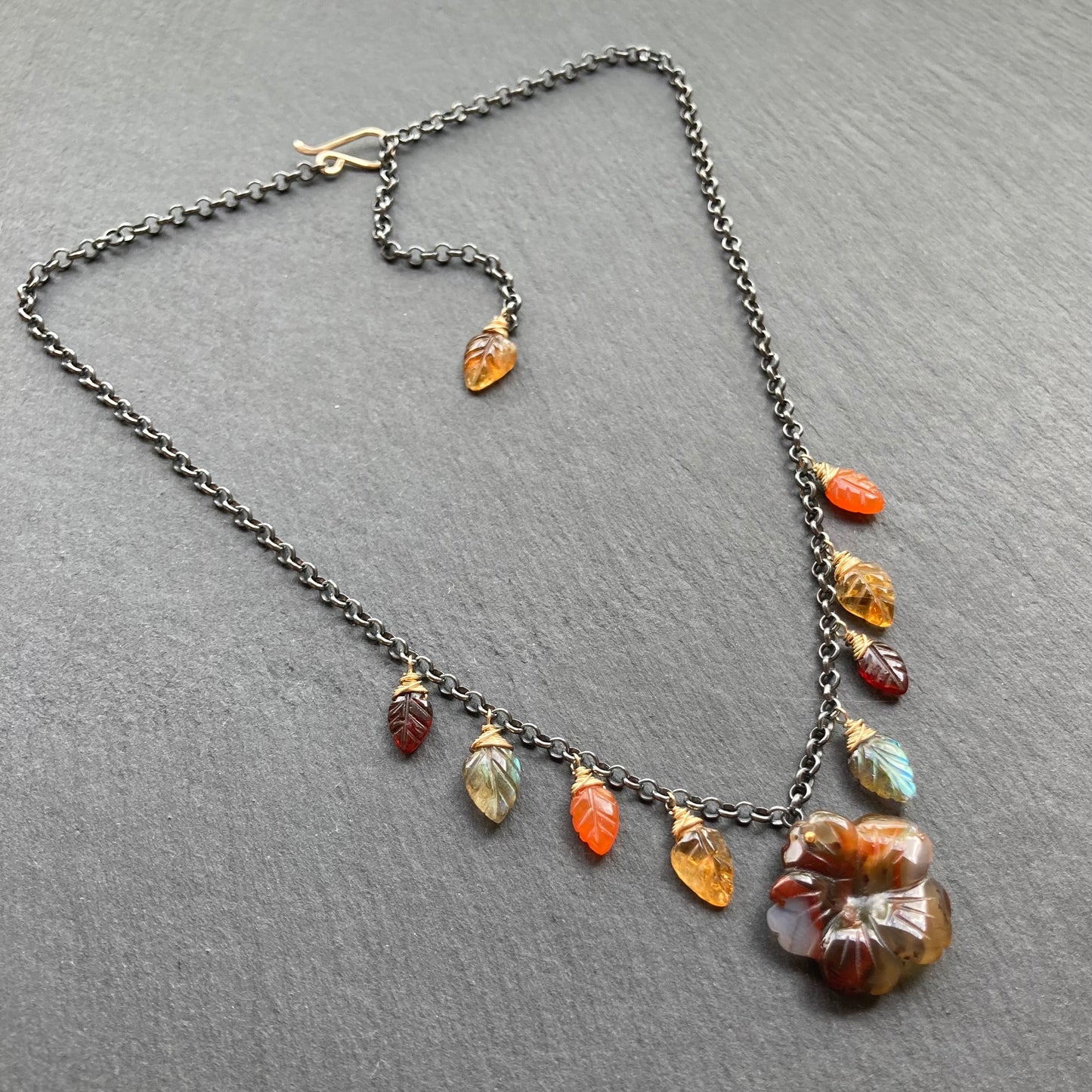 Agate, Multi Gemstone & Mixed Metal Woodland Meadow Charm Choker