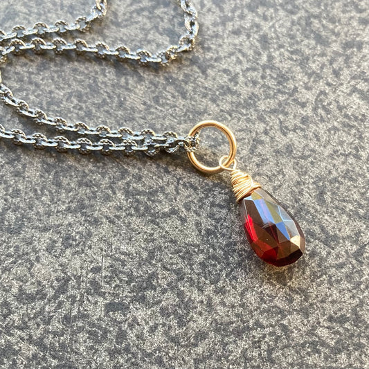 Mozambique Garnet & Mixed Metal Pendant Necklace