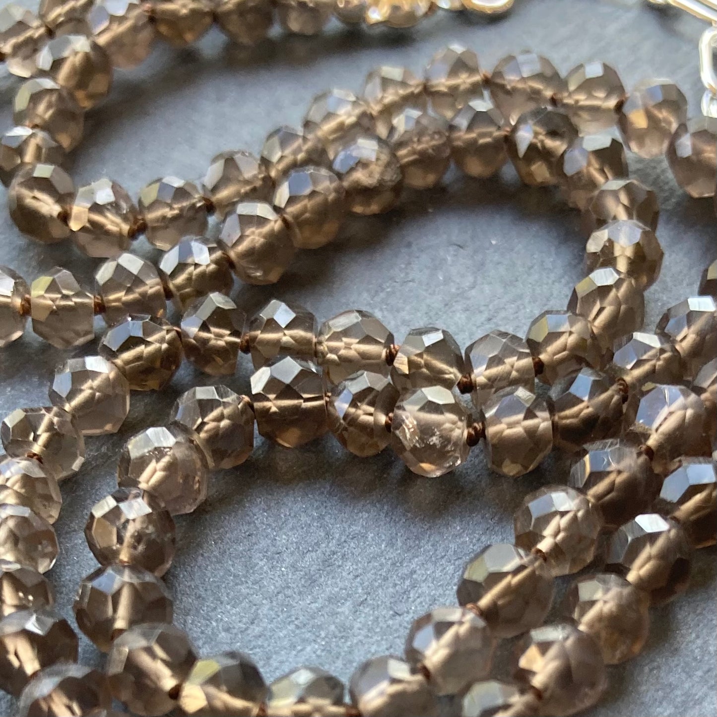 Smoky Quartz Hand Knotted Silk Necklace