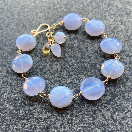 Blue Lace Agate & Gold Multi Gem Charm Bracelet