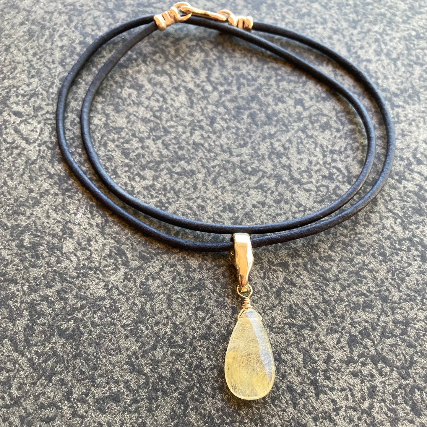 Golden Rutilated Quartz & Bronze Leather Choker