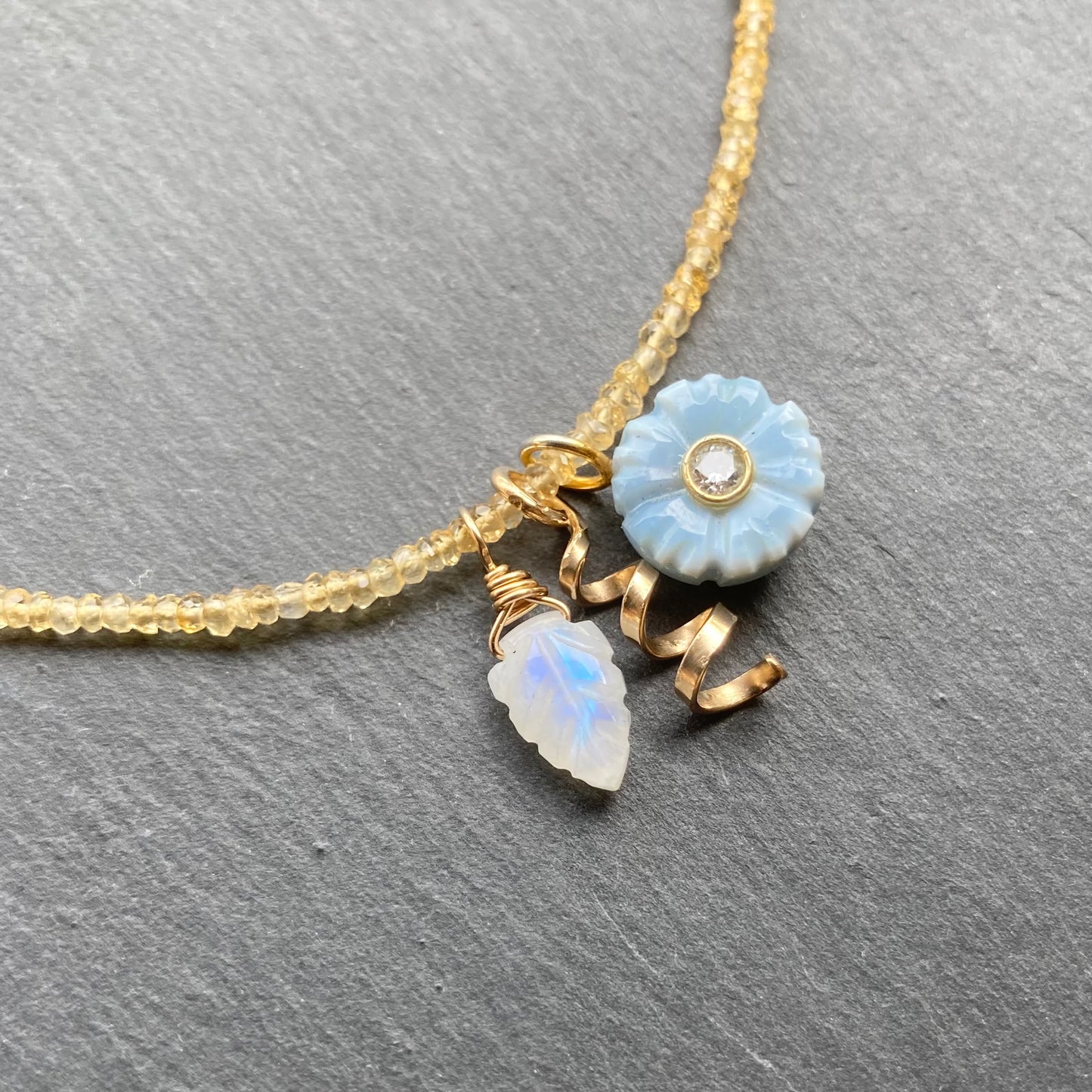 Citrine, Blue Opal & Gold Charm Choker