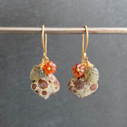 Asteroid Jasper, Hessonite Garnet & Gold Autumn Harvest Earrings