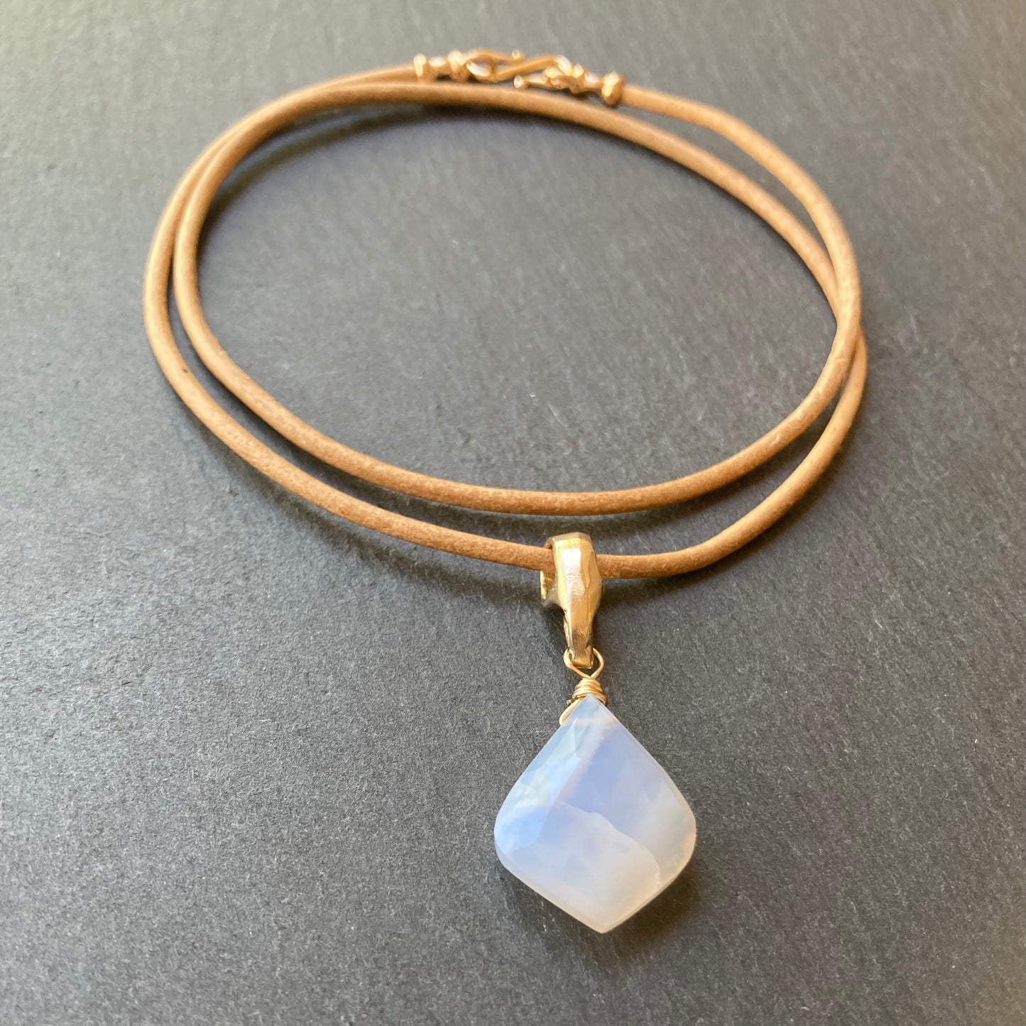 Blue Lace Agate & Bronze Leather Choker