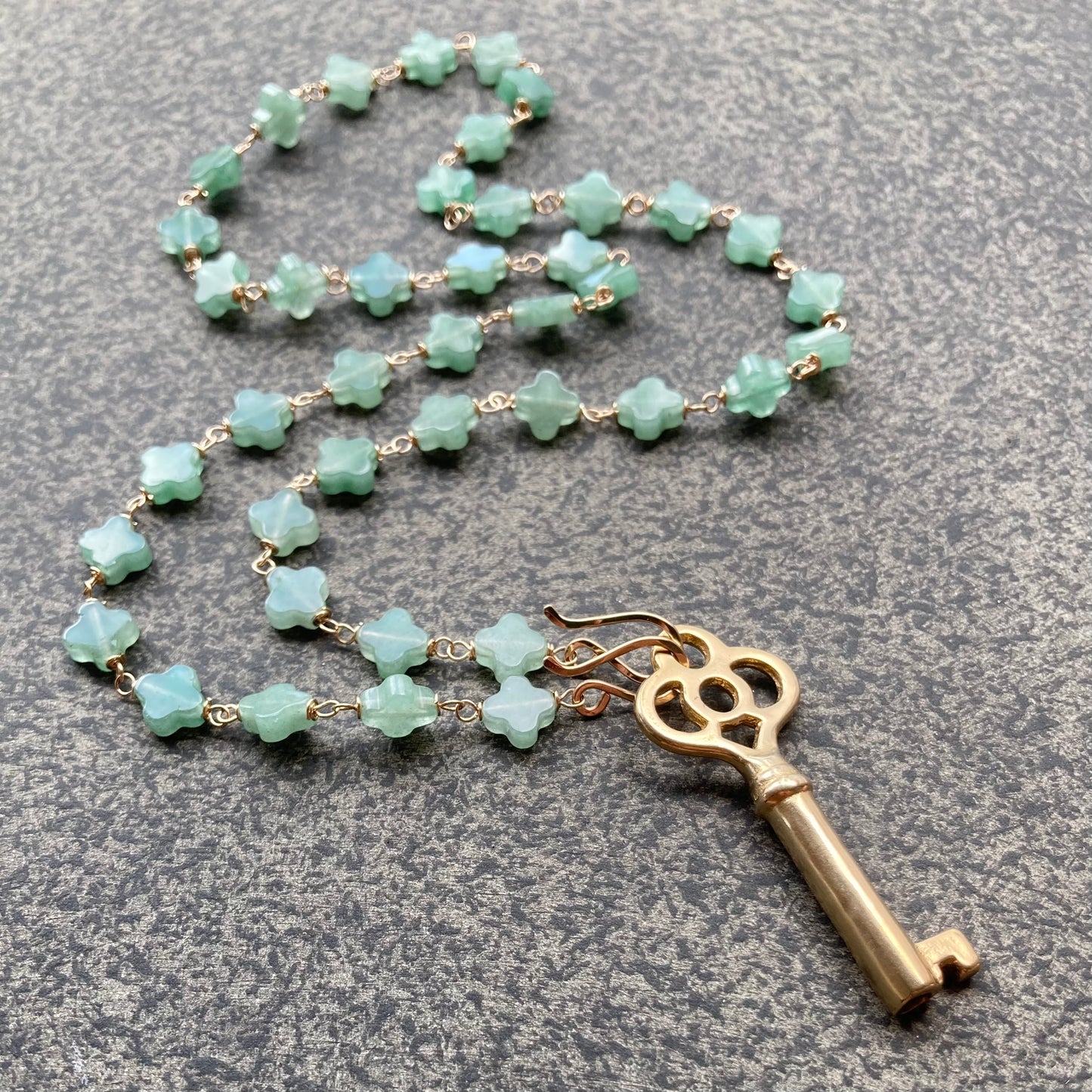 Aventurine, Gold & Bronze Key to Good Fortune Convertible Pendant Necklace