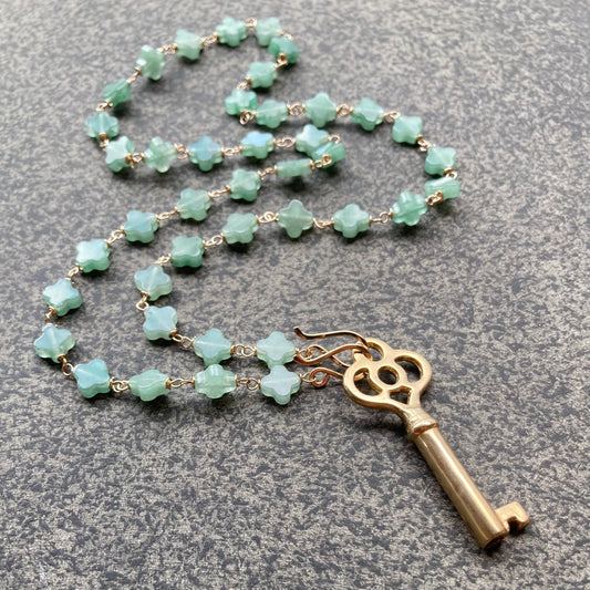 Aventurine, Gold & Bronze Key to Good Fortune Convertible Pendant Necklace