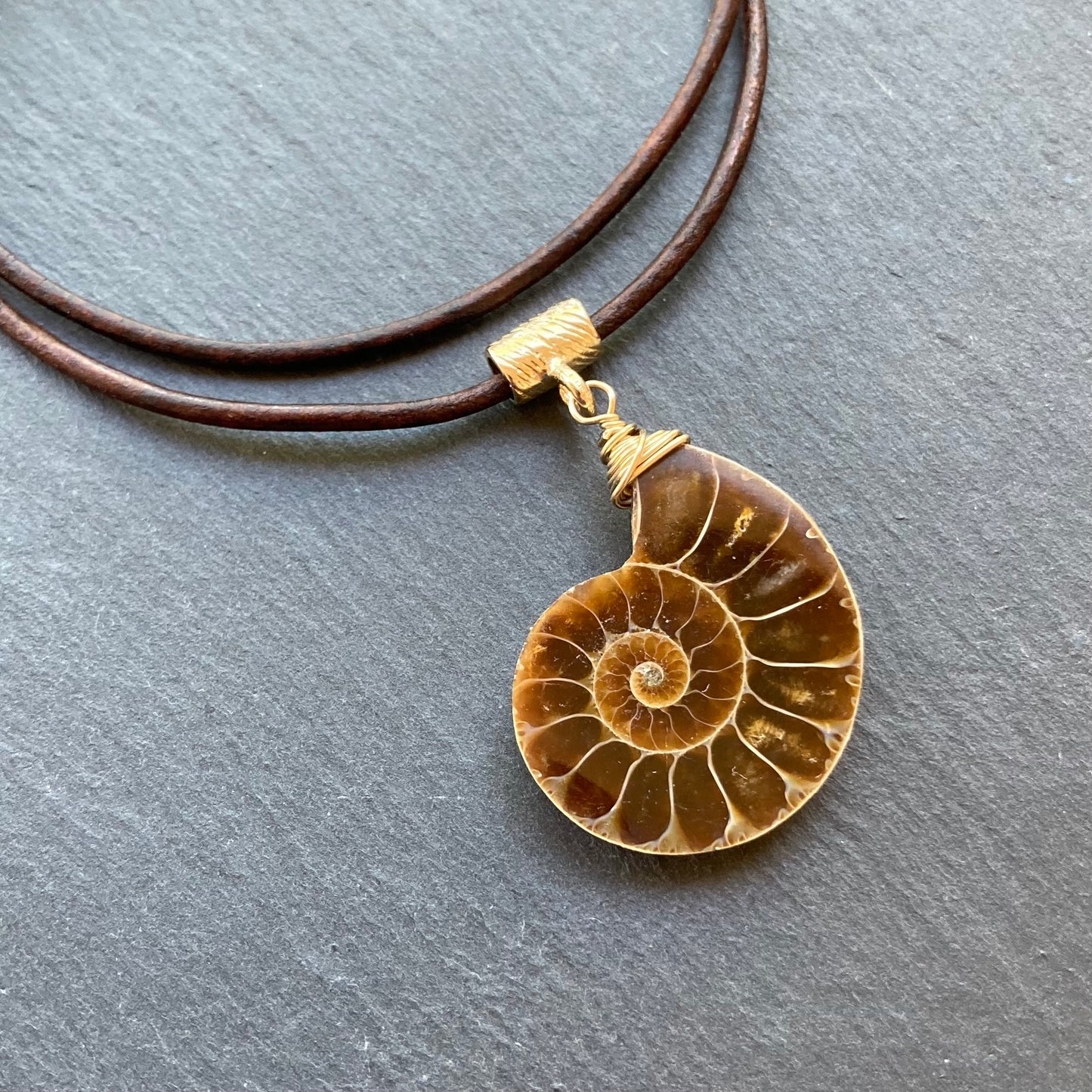 Natural Ammonite & Bronze Leather Choker