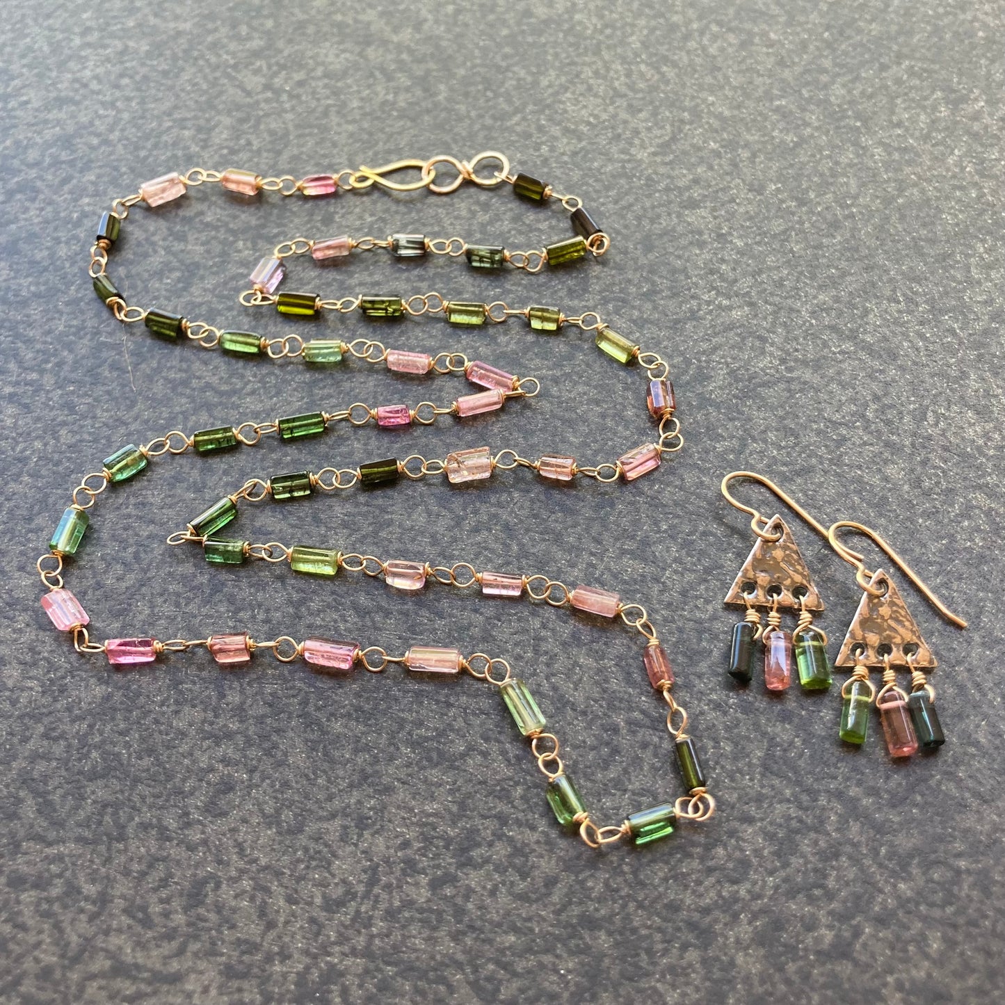 Watermelon Tourmaline & Gold Necklace