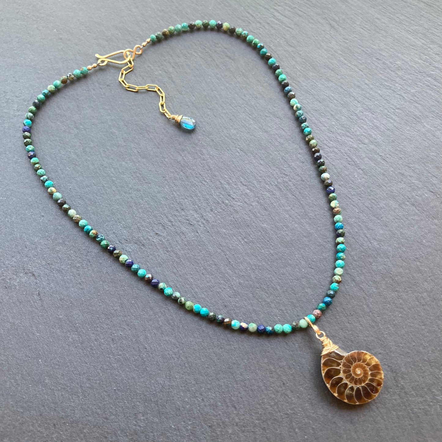 Chrysocolla Azurite & Gold Ammonite Pendant Choker