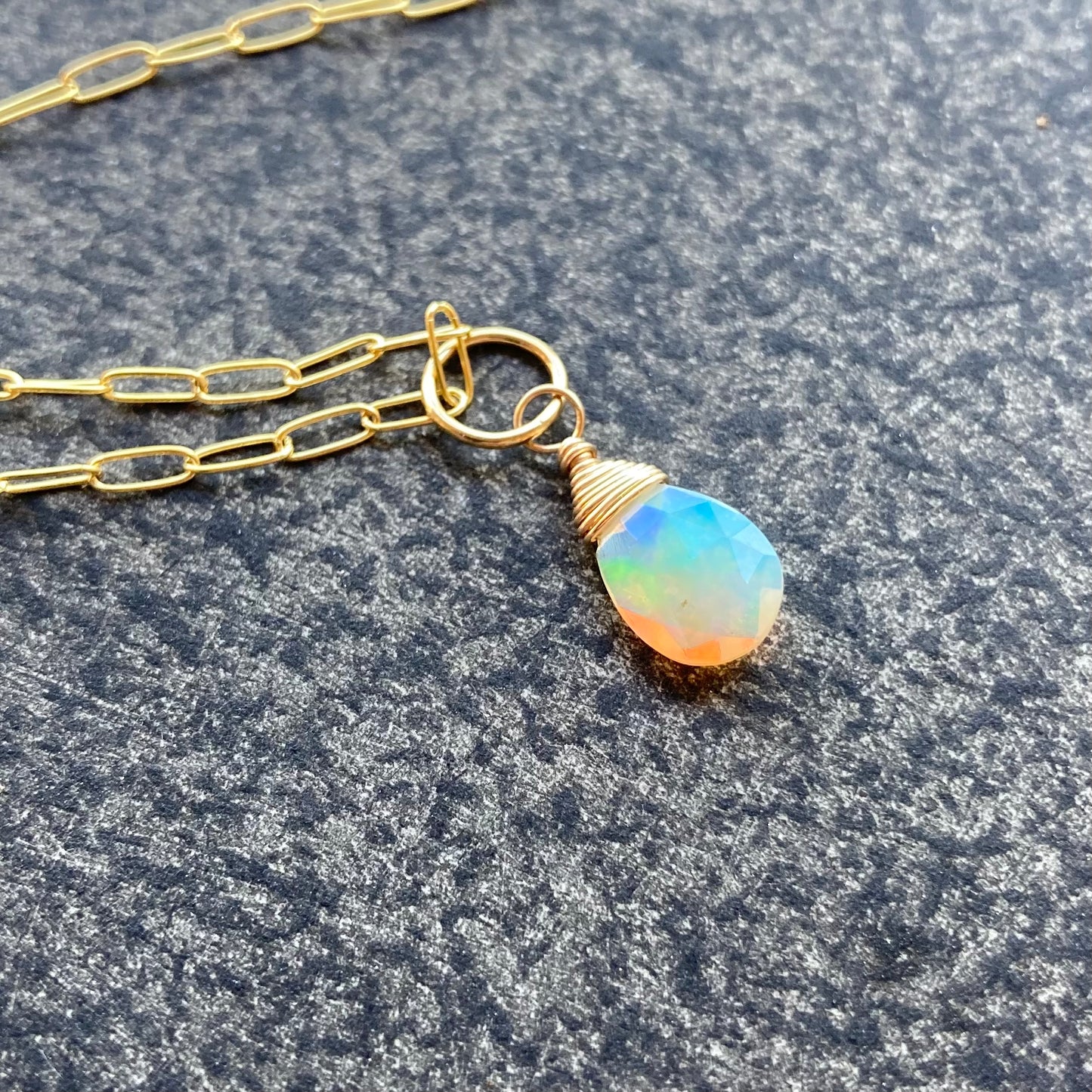 Ethiopian Opal & Gold Pendant Necklace 16”