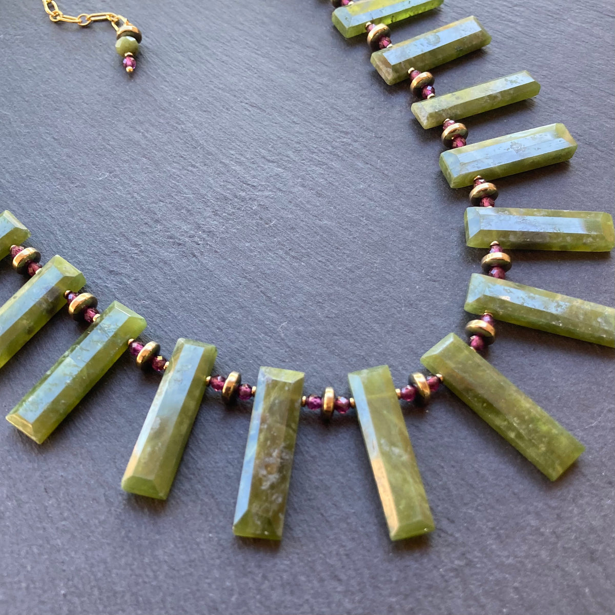 Vesuvianite & Purple Garnet Necklace