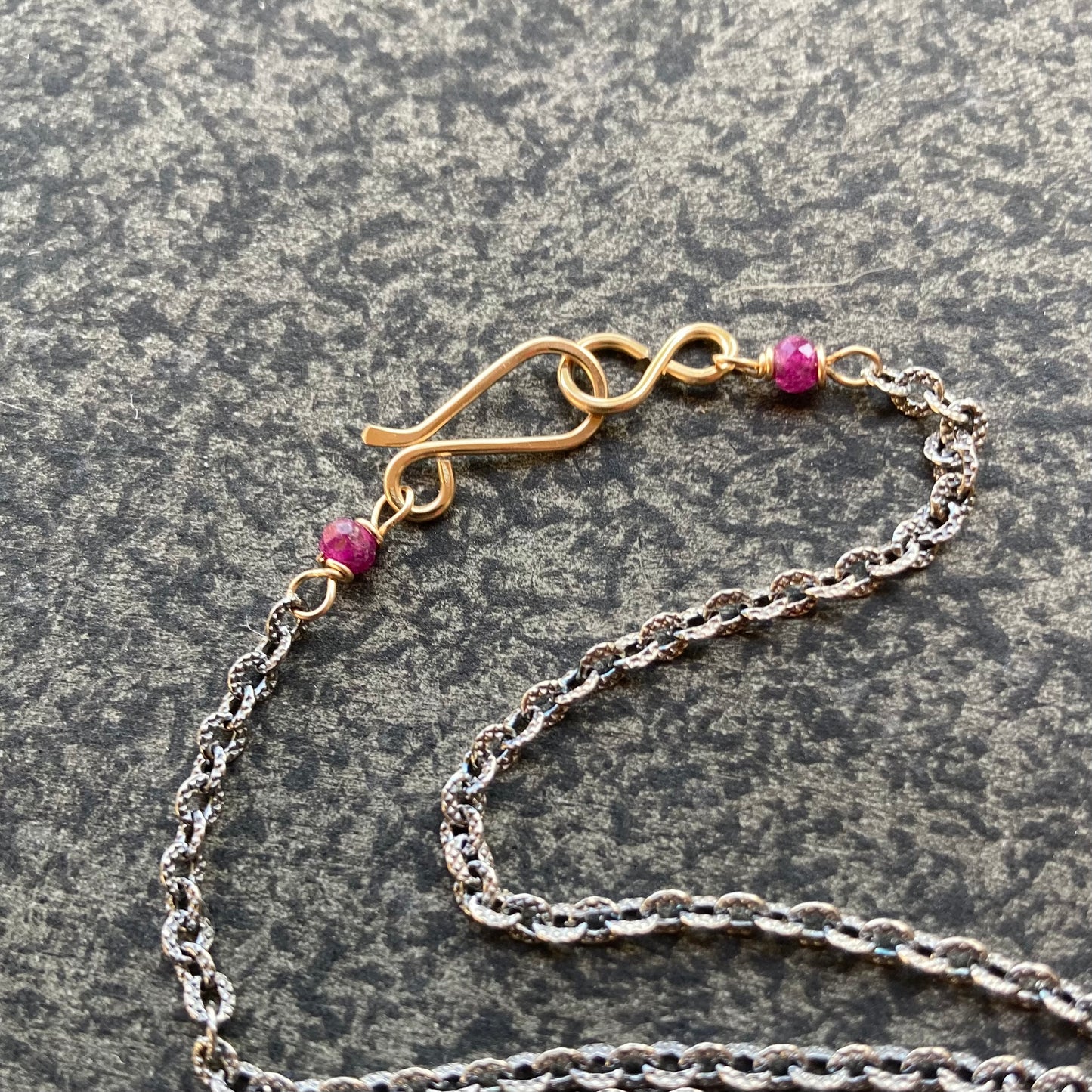 Natural Ruby & Mixed Metal Arrowhead Necklace