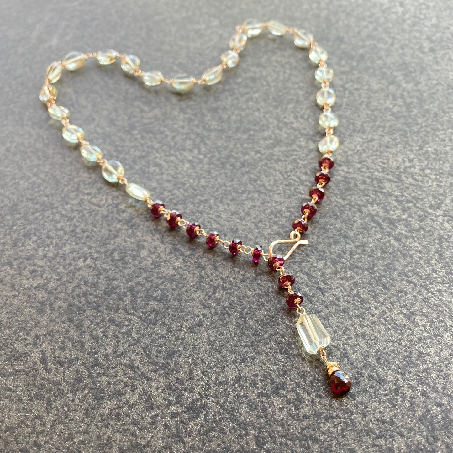 Prasiolite, Rhodolite & Gold Convertible Lariat Necklace