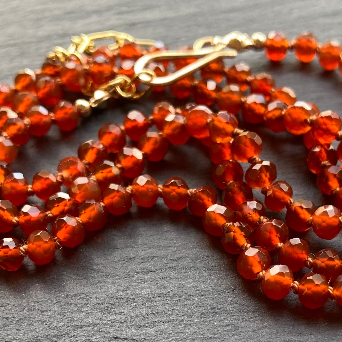 Red Agate Hand Knotted Silk Necklace