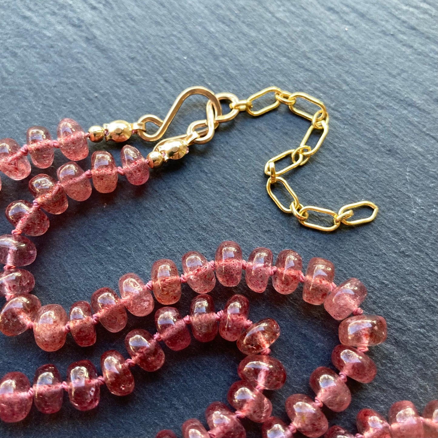 Strawberry Quartz Hand Knotted Silk Necklace