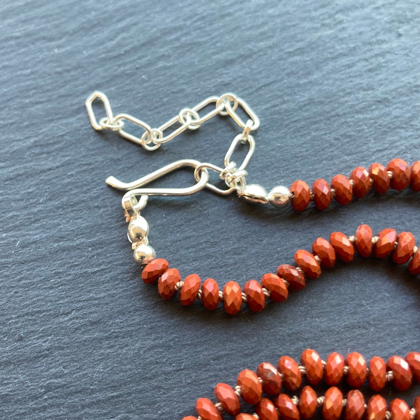 Red Jasper Hand Knotted Silk Necklace