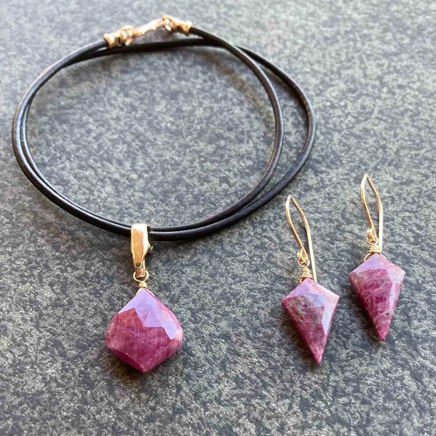 Ruby & Gold Arrowhead Earrings