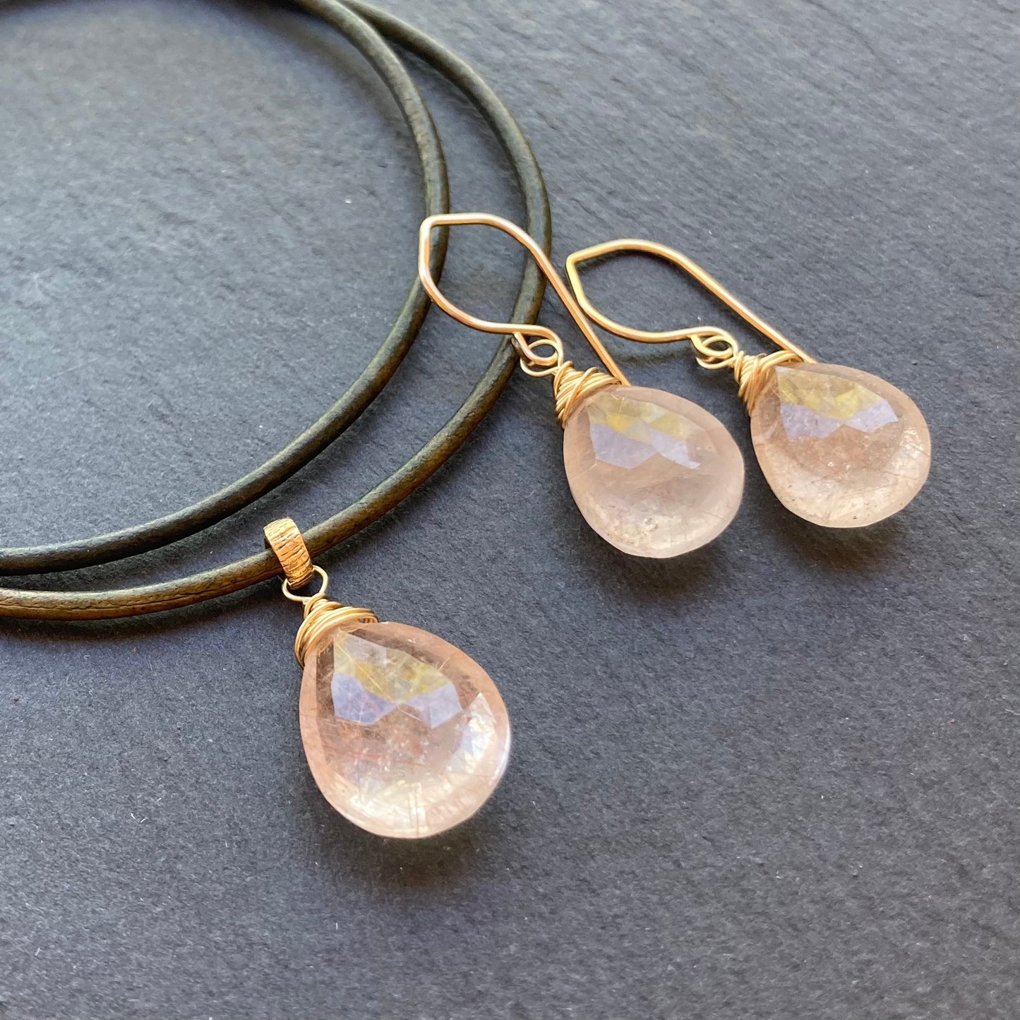Copper Rutilated Quartz & Bronze Leather Choker