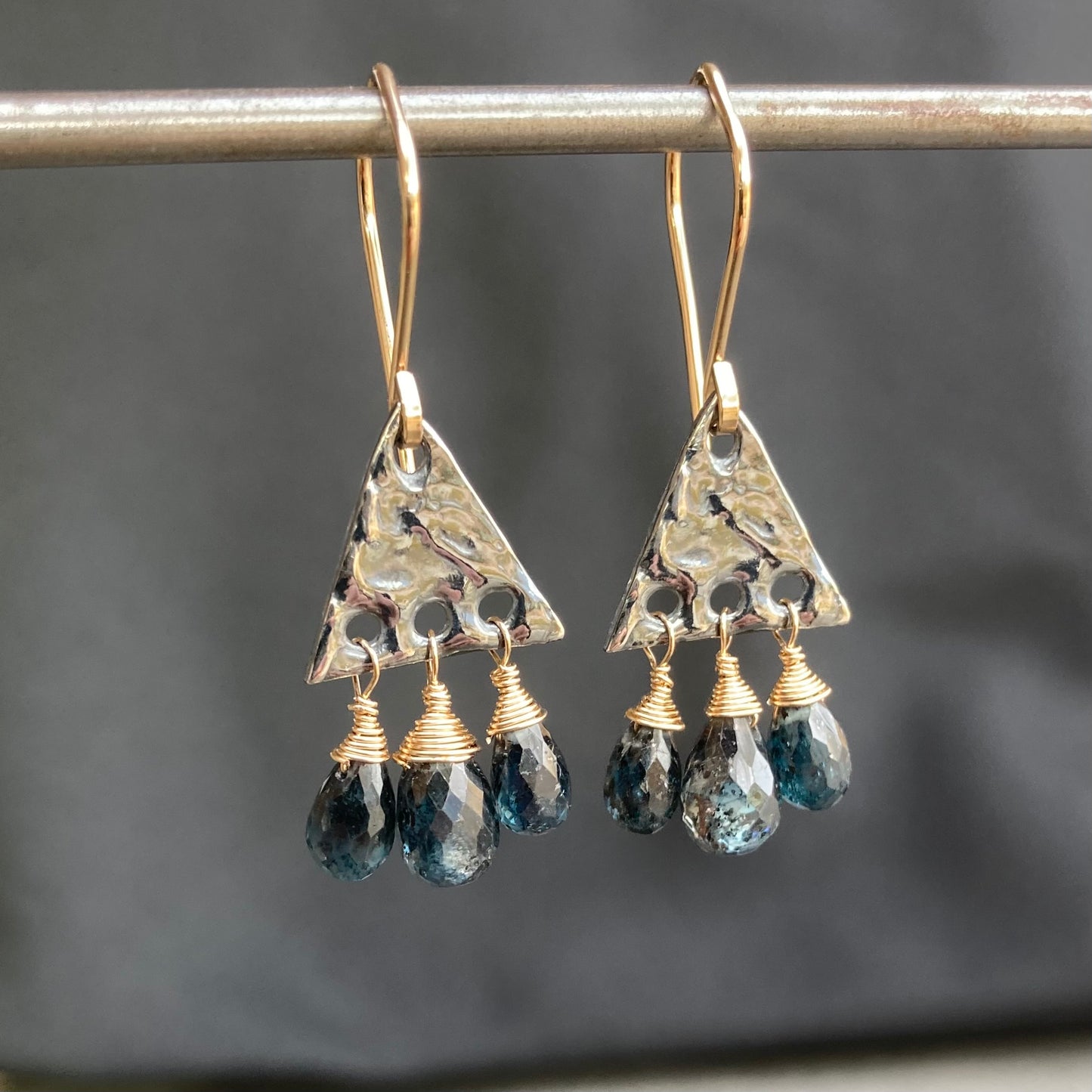 Moss Kyanite & Mixed Metal Triangle Fringe Earrings