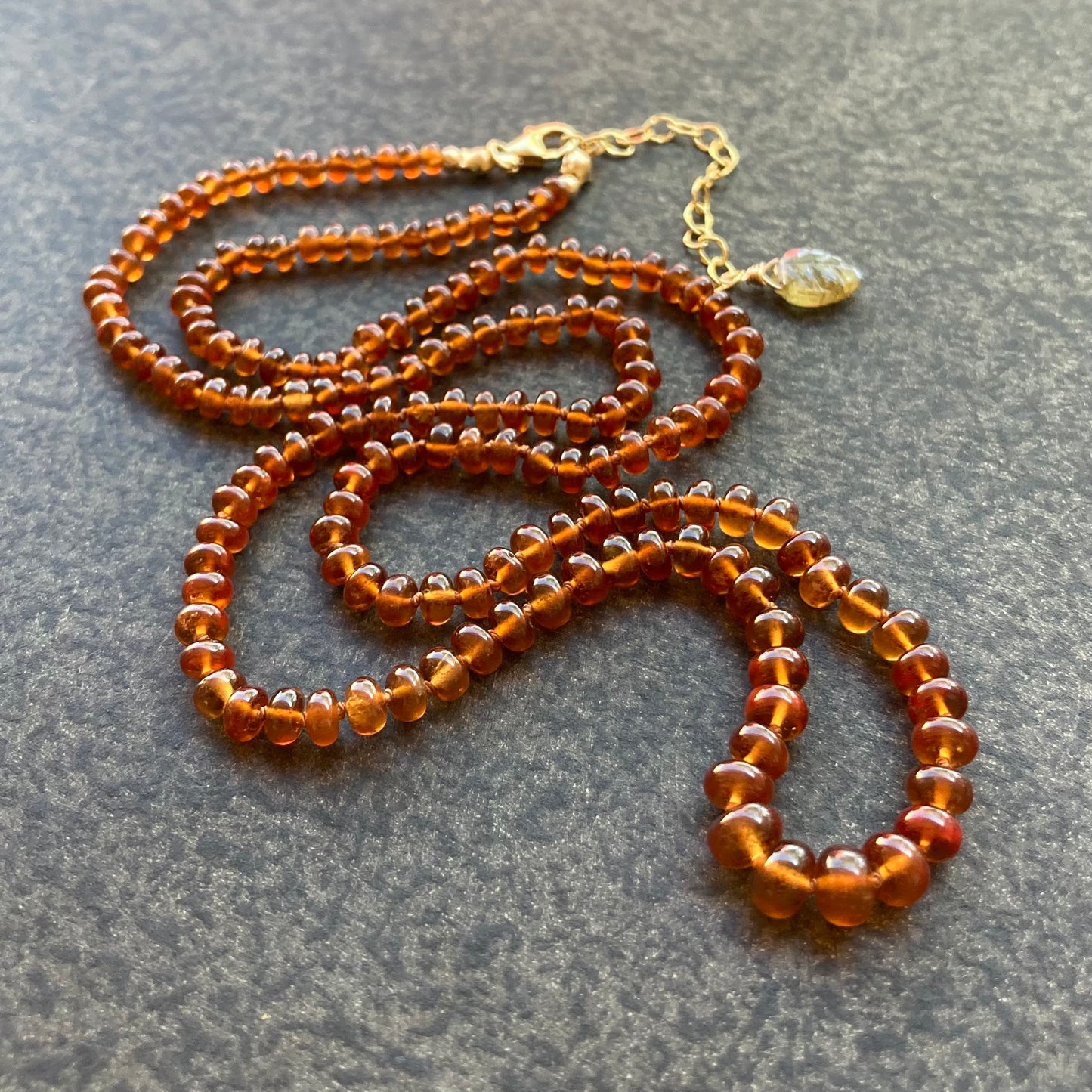 Hessonite Garnet Hand Knotted Silk Necklace