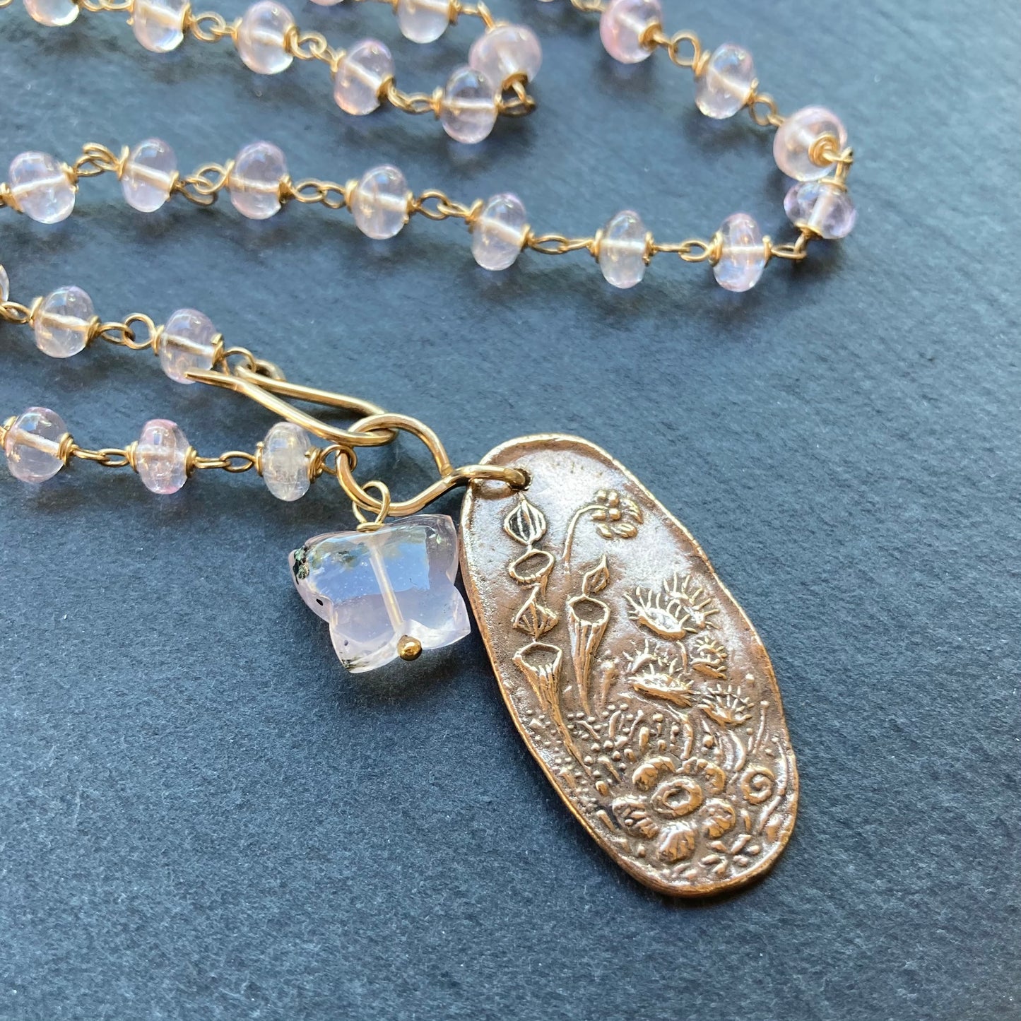 Morganite, Gold & Bronze Spring Garden Pendant Necklace
