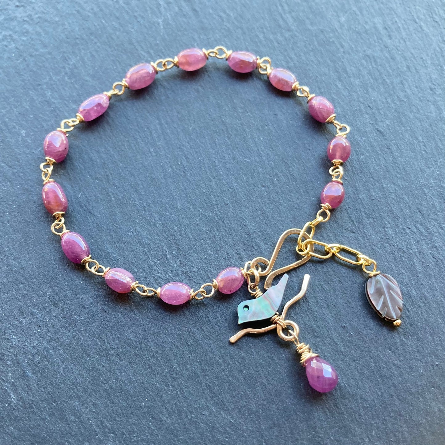 Natural Ruby & Gold Autumn Branches Bracelet