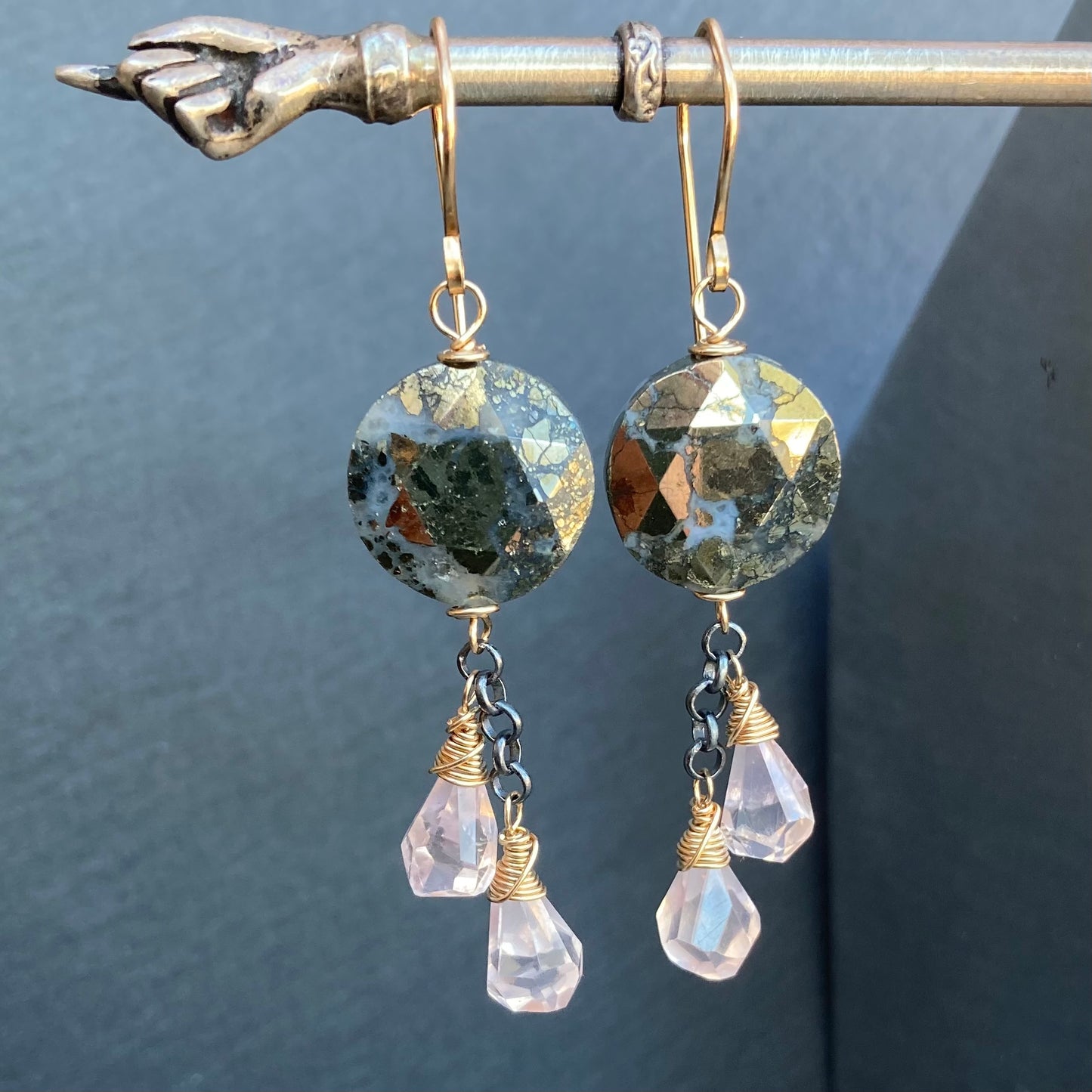 Nipomo Marcasite in Agate, Rose Quartz & Mixed Metal Earrings