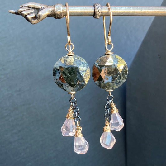 Nipomo Marcasite in Agate, Rose Quartz & Mixed Metal Earrings