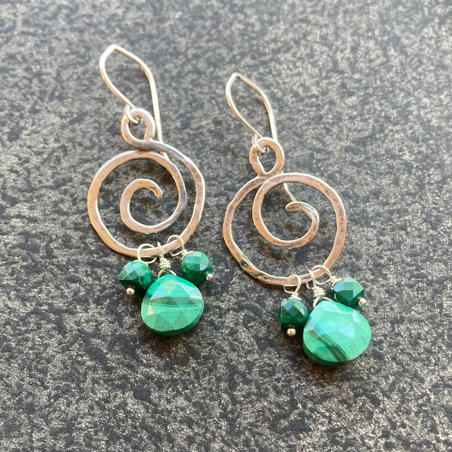 Malachite & Sterling Silver Spiral Hoops