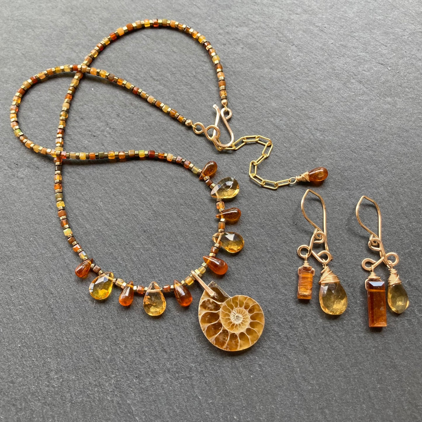 Australian Fire Opal & Ammonite Charm Choker