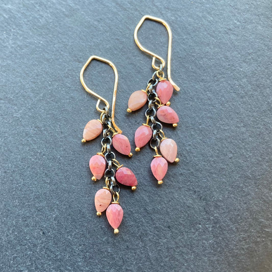 Rhodonite & Mixed Metal Cascade Earrings