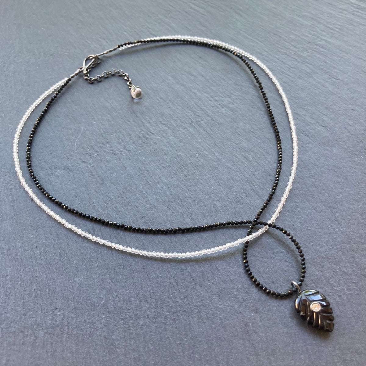 Black Onyx, Rock Quartz & Sterling Silver Yin Yang Choker